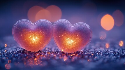 Glowing hearts, romantic night, glitter, bokeh, love