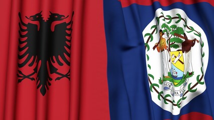 Flags of ALBANIA and BELIZE  with realistic cloth texture
