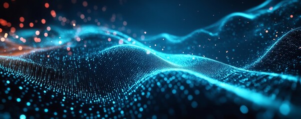 Futuristic blue sound wave visualization depicting an equalizer's dynamic rhythm, perfect for representing voice recognition and audio technology concepts, Generative AI