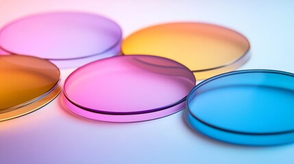 Fototapeta premium set of transparent and tinted spectacle lens filters, optical equipment intended for vision correction and enhancement, specialized accessories for targeted applications