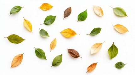 Soft Motion Blur of Falling Leaves in Serene Abstract Pattern on White Background