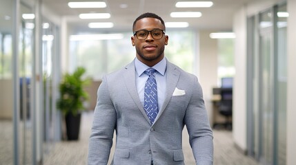 Confident business owner in modern office empowering corporate environment and professional image