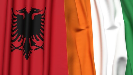 Flags of ALBANIA and IVORY COAST  with realistic cloth texture