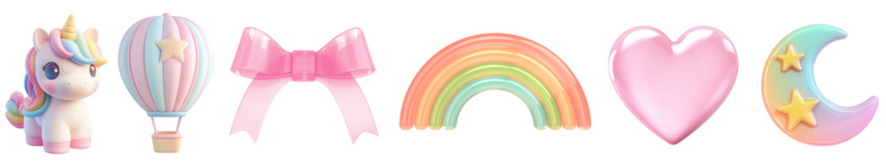 Obraz premium PNG Whimsical pastel fantasy icons, element set on transparent background