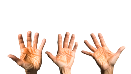 Outstretched elderly female hand reaching with wrinkled fingers. Raising hand, Old and young hands, Hands of an elderly woman isolated on white background
