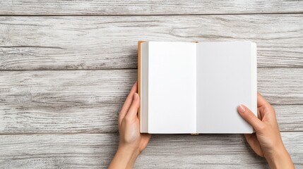 Blank Open Book on Rustic White Wooden Surface
