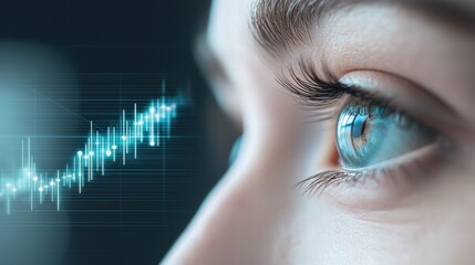 eye Data Visualization Eye with holographic projections of charts and graphs, representing data analysis.
