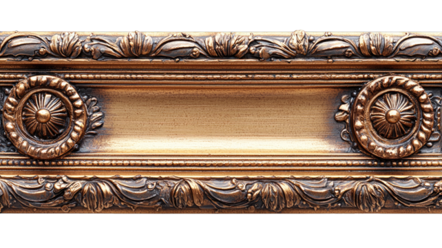 Ornate gold frame with blank center on black background, ideal for text