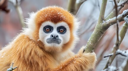 Fototapeta premium Gibbon on a winter day