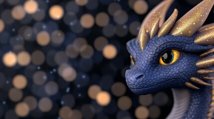 Naklejka premium 3D Render Blue Dragon with Gold Spikes, Bokeh Background, Fantasy Concept, Digital Art, Dragon Artwork Dragon, 3D rendering