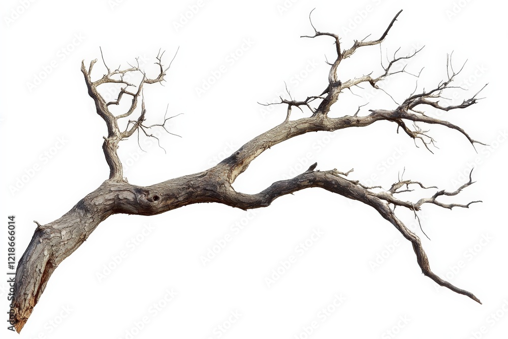 Poster dry, twisted branch with intricate patterns and a natural rustic appearance found in a sunlit forest