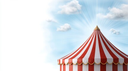 Fototapeta premium Red and White Striped Circus Tent Top Against Sky,Digital Art,Fantasy,Illustration,Circus,Big Top Circus,Fantasy