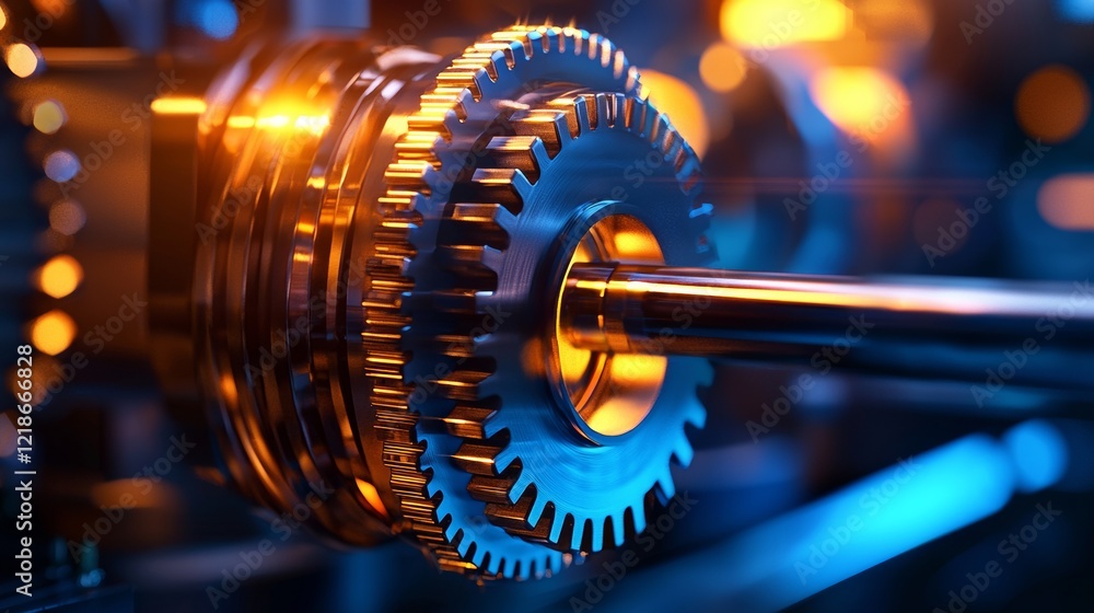 Poster intricate metallic gears in dynamic motion