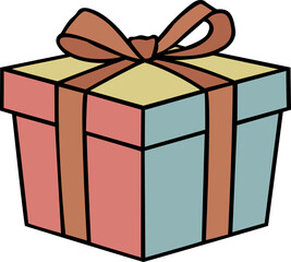 colourful modern gift box with glassy ribbon hand drawn vector image with transparent background 