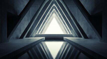 Geometric triangular architecture reflecting in water