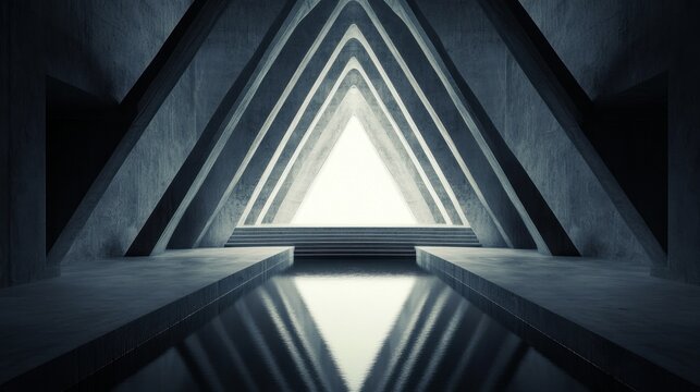 Geometric triangular architecture reflecting in water