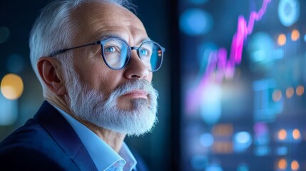 Senior Businessman Contemplating Data Visualizations