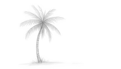 Fototapeta premium Elegant pencil sketch of a solitary palm tree on a white background, perfect for minimal design
