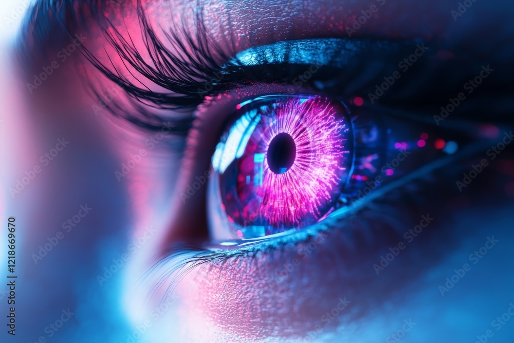 Poster vibrant close-up of an eye showcasing colorful patterns and reflections during a creative art sessio