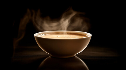 Fototapeta premium Hot coffee filling a cup, steam rising softly