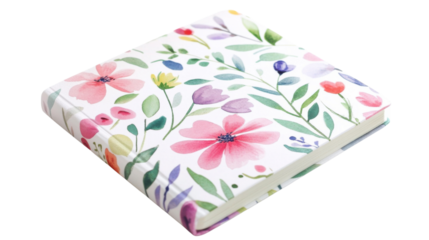 Notebook with flower pattern on transparent background