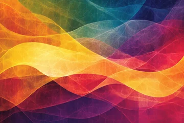 Selbstklebende Fototapeten Colorful abstract waves create a vibrant atmosphere in a digital artwork showcasing fluid movement and brightness © c80