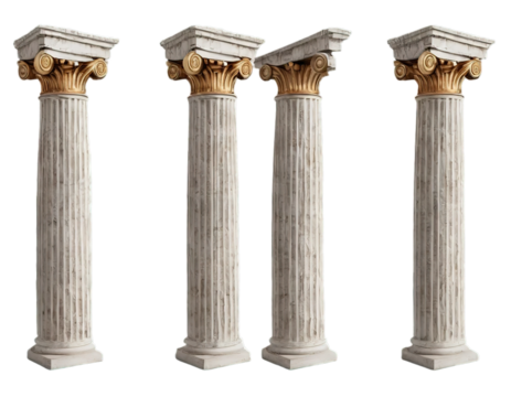 Greek columns isolated on transparent or white background, png
