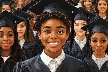 Obraz premium Graduates celebrate achievement at a joyful ceremony in a vibrant atmosphere full of smiles and camaraderie