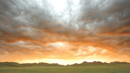 Fototapeta premium Golden Hour Stormy Sky over Rolling Hills Landscape Photography, landscape photography, nature photography