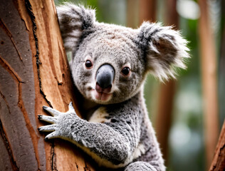 Fototapeta premium A serene koala embraces its eucalyptus home