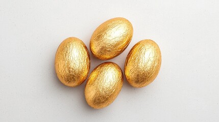 Obraz premium Elegant Golden Speckled Eggs On Gray Surface