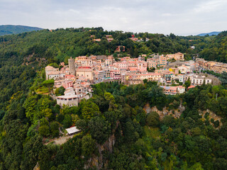 Fototapeta premium View at traditional ancient Italian town with colorful houses from above