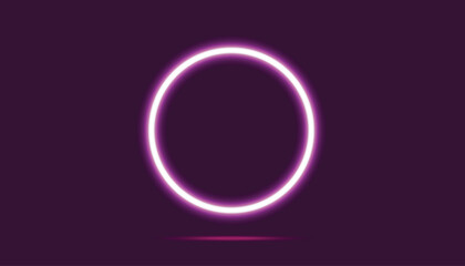 Neon circle frame. Illuminate frame design. Futuristic graphic element for social media stories. Glowing neon lighting on dark