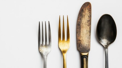 Fork, Knife, Spoon, cutlery isolated on white background, full depth of field