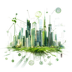 Innovative urban landscape futuristic city digital art green technology aerial view sustainable development