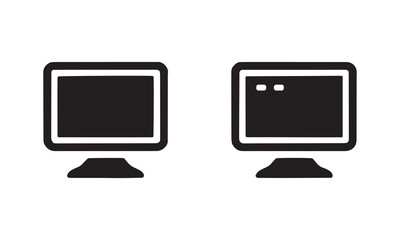 Set of 2 Monitor Silhouette Vector - Minimal Black and White Design , Monitor Silhouette Vector ,  Monitor Silhouette.