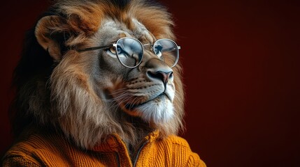 Fototapeta premium A Majestic Lion in Spectacles and a Sweater