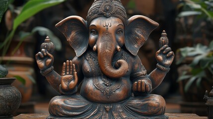 Obraz premium Ganesha Statue Hindu God Elephant Head Indian Culture Bronze Sculpture