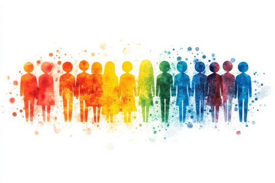 Colorful silhouettes representing diversity and unity in a vibrant community gathering