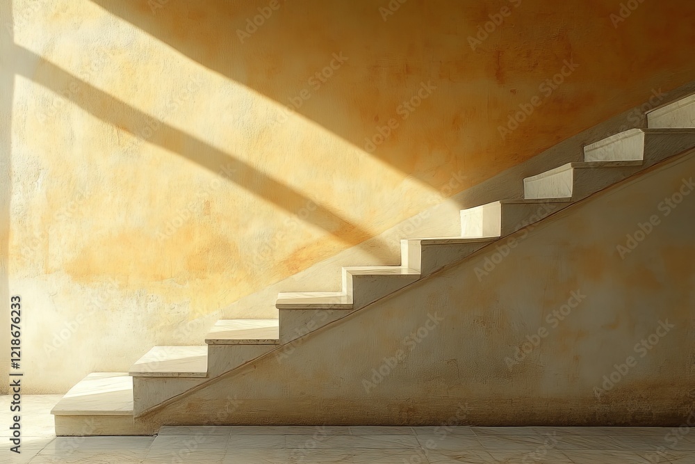 Poster elegant staircase with subtle shadows and warm wall tones in a minimalist setting