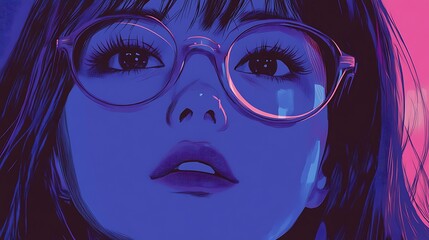 Representation of an anime girl adorned with glasses.