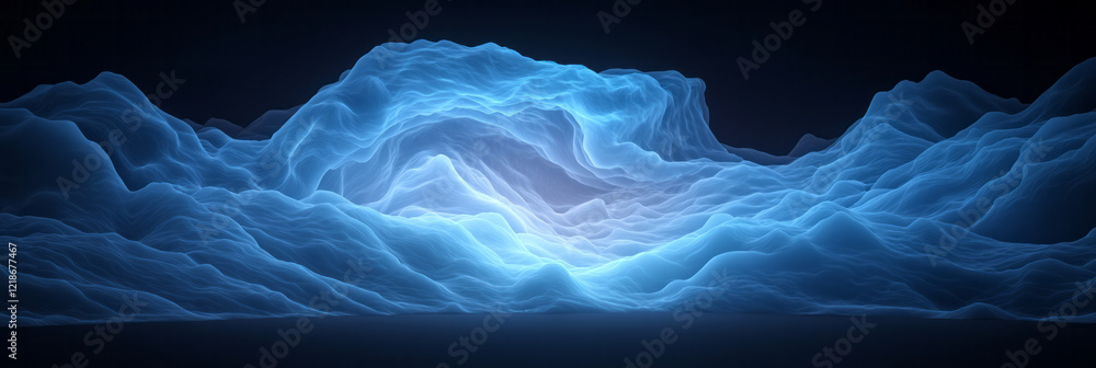 Poster a glacial cave glowing with an ethereal blue light, showcasing the intricate ice patterns,