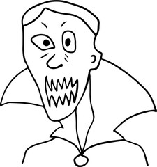 Funny and terrible vampire of Dracula with sharp teeth in the mouth with strange eyes