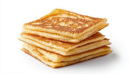 Fototapeta premium Golden Brown Stack of Pancakes or Crepes on White Background