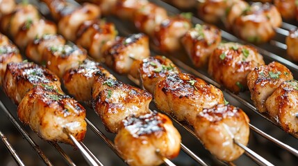Grilled chicken skewers glistening with savory glaze