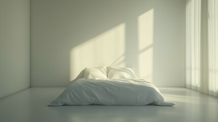 Minimalist bedroom interior photo-realistic, high resolution photography, bright lighting