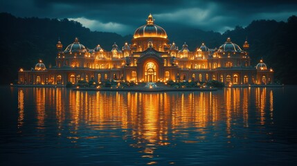 Fototapeta premium Illuminated Lake Palace Night Reflection
