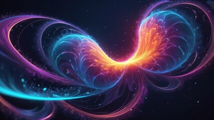 Abstract background of swirling luminous particles, forming intricate patterns like a nebula, bold gradient colors, ultra-realistic 3D rendering, glowing lines and soft bokeh effects, futuristic digit