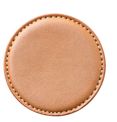 Beige Leather Badge Isolated on White Background