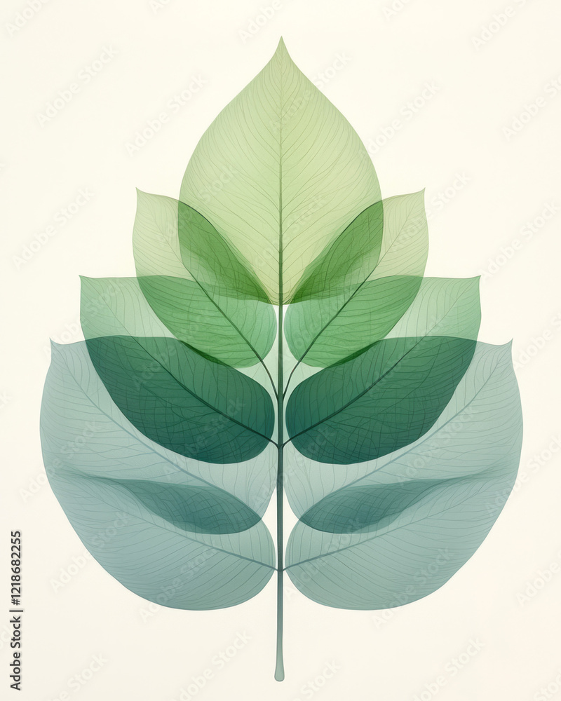 Aufkleber a leaf with a symmetrical vein structure against a plain background,